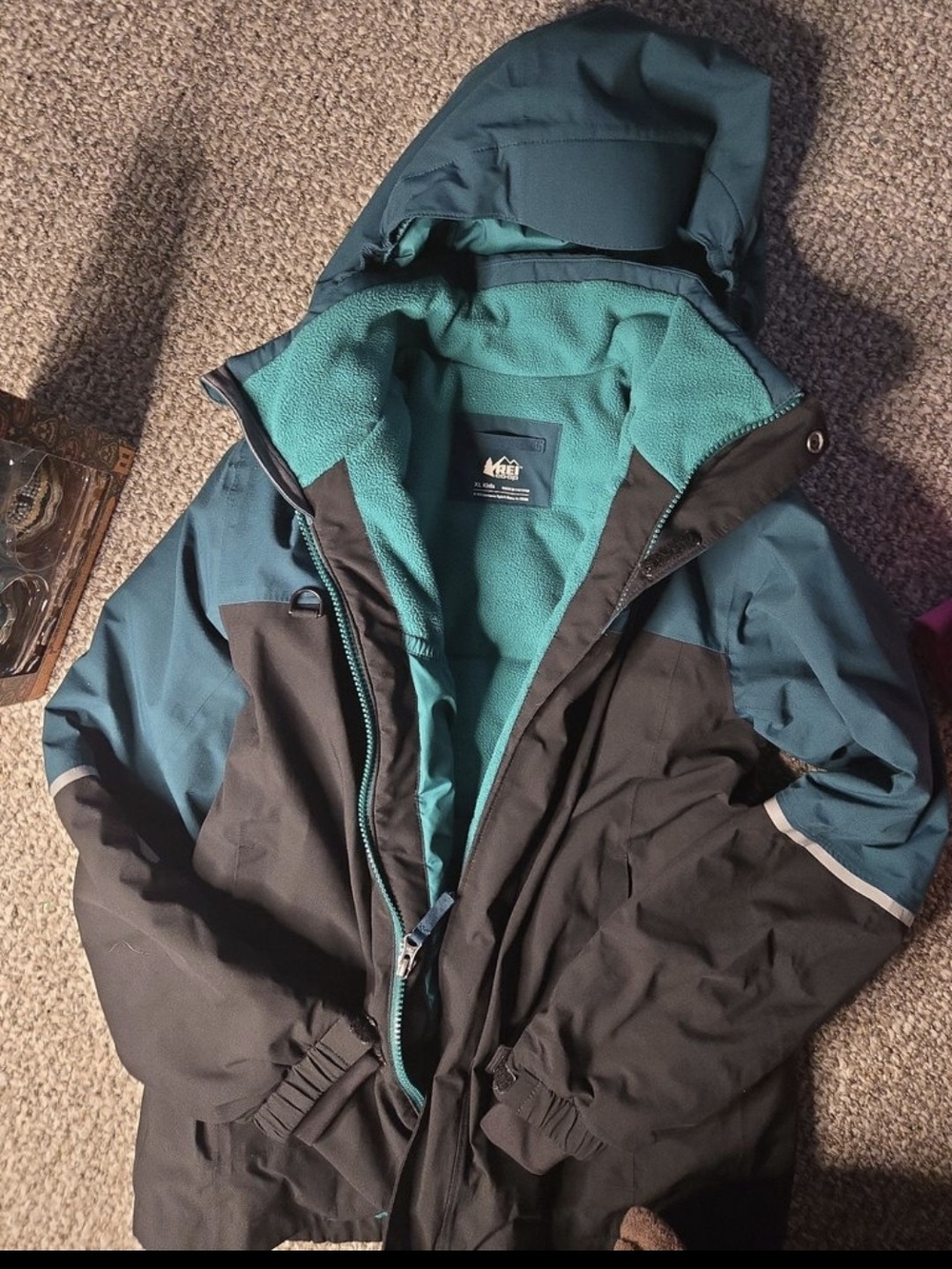 REI Kid's Teal and Black Hooded Ski Jacket